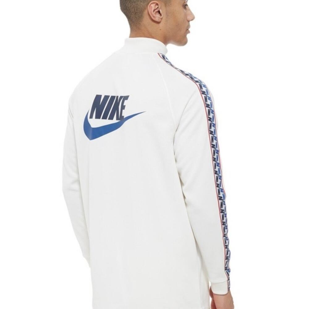 Nike NSW Taped Track Jacket Size Small Cream Blue Red Long - Picture 10 of 12